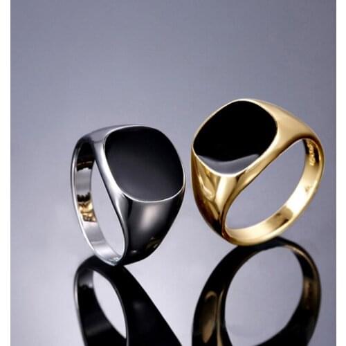 2 pcs/lot Classic Mens Enamel Ring Punk Style Round Drip Imitation Black Stones Male Wedding Party Rings Jewelry Gold