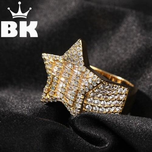 Hip Hop New Mens Big Star Ring Men Ring Famous Brand Iced Out Micro Pave Cz Ring Punk Rap Jewelry Size