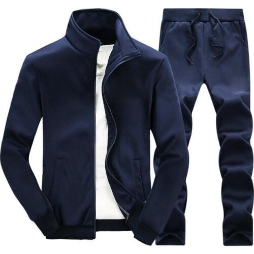 2020 New Mens Jacket Trousers Solid Color Sports Leisure Loose Two-piece Suit