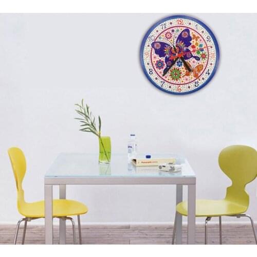 Purple Butterfly DIY Clock Diamond Painting Kits , Wall Decor with Colorful Diamonds ,Kids Arts and Crafts Kit Includes