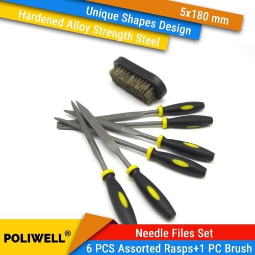 6 PCS 5x180mm Assorted Rasps Wood Carving Tools Microted Needle Files Set Woodworking Hand File Tools +1PC Cleaning Brush