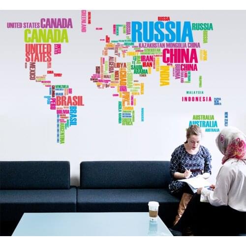 Large world map wall stickers original creative letters map wall art bedroom home decorations wall decals poster