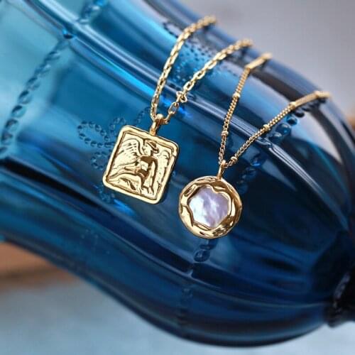Retro irregular baroque pearls craft angel necklace mix-match