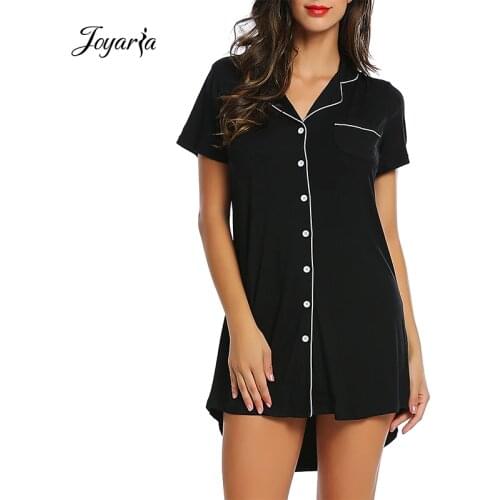 Joyaria Women Sleepwear Short Sleeve Nightgown Button Down Nightshirt Bamboo Sleep Shirt Soft Sleep Tops Pajama Top PJS Women