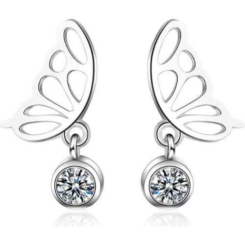 New Simple Butterfly Wing Zircon Drop Earrings For Women Trend Creative 925 Sterling Silver Jewelry Party Gift Oorbellen SAE154