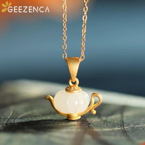 925 Sterling Silver Pendant Necklace Hetian Jade Wishing Pot Gold-plated Necklace Fine Jewelry for Women Original Design Trendy