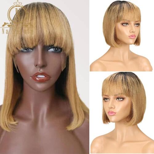 Lace Front Short Bob Wig 613 Blonde Red Colored Human Hair Wigs Straight Fringe Wig With Bangs For Black Women 13x4 Nabeauty 150