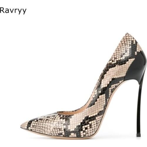 Sexy snakeskin 2018 Woman high heel Pointed Toe python lines single shoes female stiletto heels elegant party dress shoes