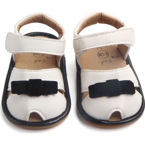 Baby Girl Casual Sandals Cute Bow Magic Tape Hollow Breathable PU Non-Slip Sandals