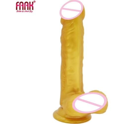 FAAK gold realistic dildo silicone male penis with suction cup sex toys for women lesbian flirt masturbate anal stimulation