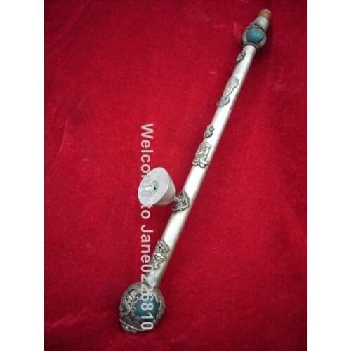 Rare Qing Dynasty silver&jade pipe,1842