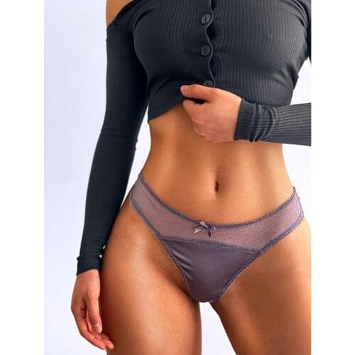 Mesh Lace Transparent Underwear For Women Luxury Satin Erotic Thong Hollow Out Sex Panties String Seamless Briefs Lingerie Sets