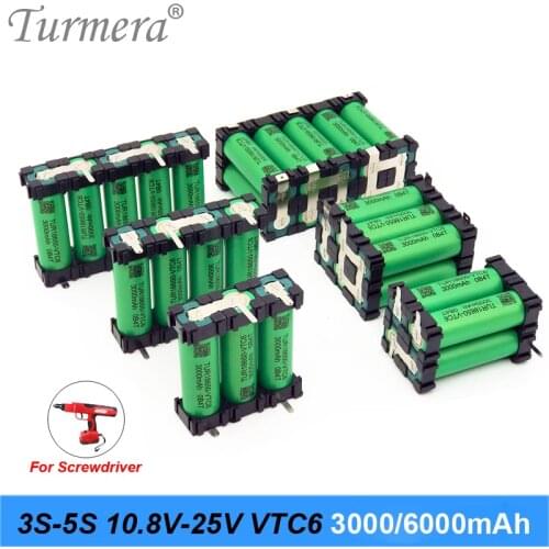Turmera 3S 12.6V 4S 16.8V 5S 21V VTC6 Battery 3000mAh 30A Battery TUR18650-VTC6 Add Holder for 12V 18V Screwdriver Batteries Use