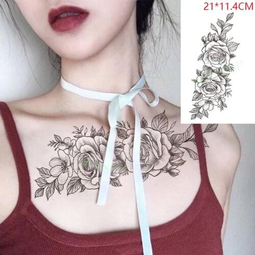 Waterproof Temporary Tattoo Stickers Big Rose Flower Plant Fake Tatto Flash Tatoo Arm Back Leg Art for Women Men