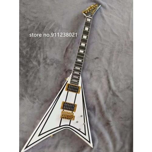 High quality electric guitar, white flying V, golden hardware, free shipping