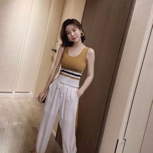 Women Tanks Tops Sports Summer Jacquard Alphabet Knitting Vest Casual Sling Women Camis Crop Top For Women