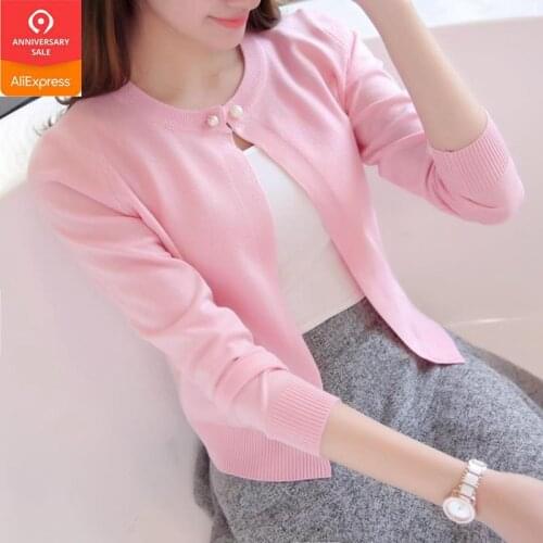 Newest Knitted Cardigan Women 2020 Spring Autumn Long Sleeve Women Sweater Cardigan Female Single Button Pull Femme Black/Pink