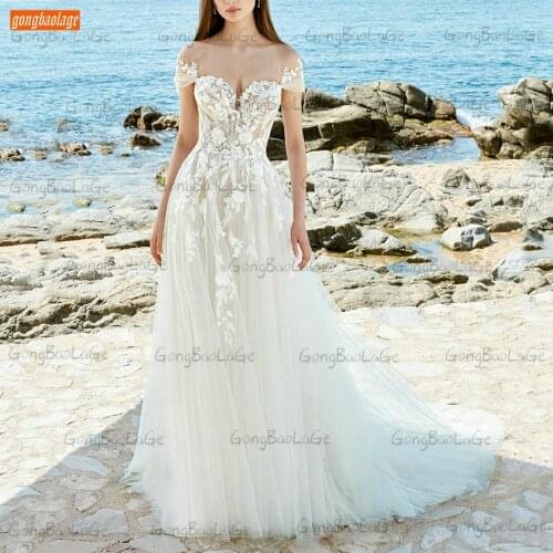 New Bohemian Ivory Wedding Dresses 2021 White robe de mariée Customized платье свадебное Lace Appliques Tulle A Line Bride Gowns
