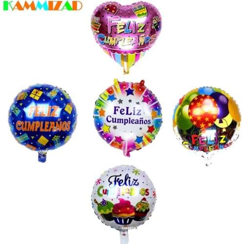 18inch Happy Birthday Spanish Balloons 5pcs/lot Feliz Cumpleanos Helium Foil Globos Birthday Party Supplies Baby Shower Ballons