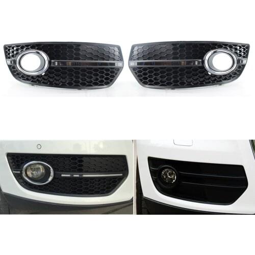 2Pcs/Set w/ Chrome Trim Fog Light Grille Sport Fits for Audi Q5 2009-2011 Black