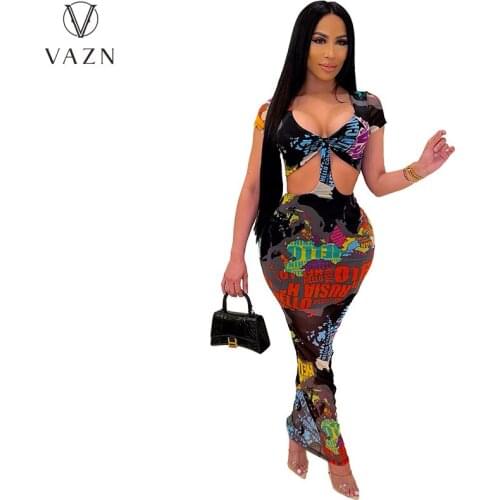 VAZN 2021 INS Sexy Short Sleeve V-neck Print Elegant Dresses Sexy Club Birthday Dress Women Elegant Fashion Female Dress