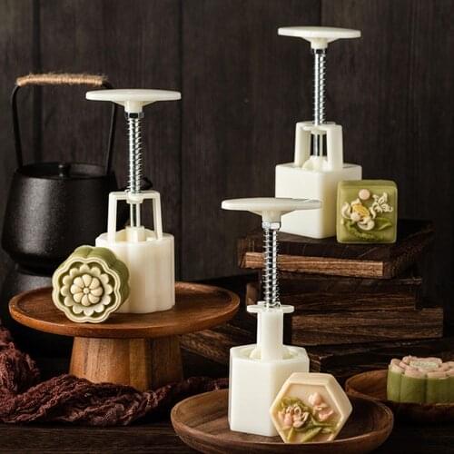 4Pcs/Set Hand Press Cookie Stamp Moon Cake Decor Mould Barrel Mooncake Mold 50g Pastry DIY Tool Mid-Autumn Festival