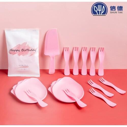 5pcs Disposable Plastic Cutlery Set Dessert Birthday Cake Cutlery Plate Combination Birthday Party Supplies