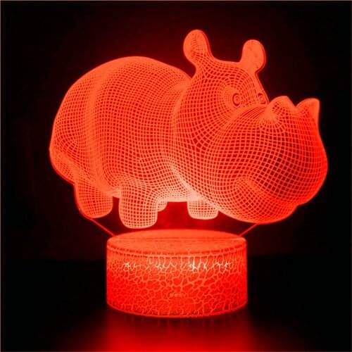 Acrylic cute animal kawaii hippo shape holographic illusion stereogram 3D LED night light decoration gift decoration Christmas