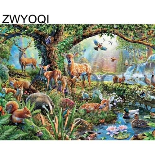 DIY 3D Diamond mosaic forest Full Round Diamond embroidery Cross stitch forest Full Square Diamond painting forest deer squirrel