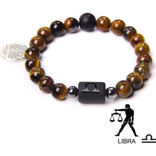 Libra Sign Bracelet 12 Constellation Zodiac Charm Natural Stone Bracelets For Women Men Healing Reiki Yoga Meditation Bracelet