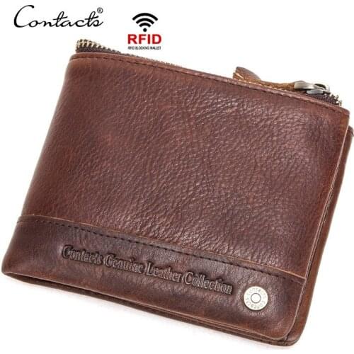 Wallets for Man Retro Cowhide Double Zipper Coin Purse RFID Anti-theft Brush Short Leather Mens Wallet