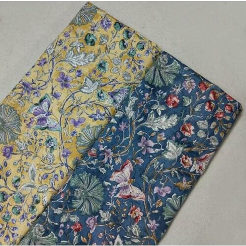 Classical Style Yellow Blue Blooming Flowers Butterfly Pinted 100% Cotton Fabric 50x160cm Floral Patchwork Textile Baby Cloth