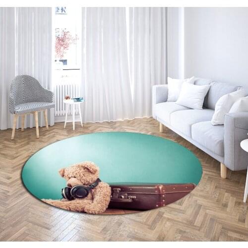 Kids Bedroom Decor Carpet 3D Teddy Print Cartoon Doll Area Rugs Hallway Mats Welcome Entrance Doormats Chair Computer Round Mats