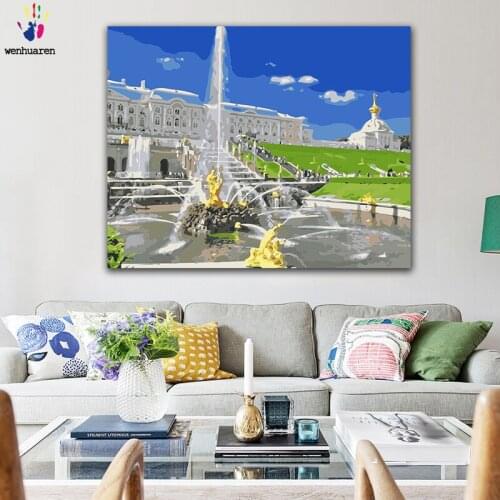 DIY colorings pictures by numbers with colors Fountain in front of the palace picture drawing painting by numbers framed Home