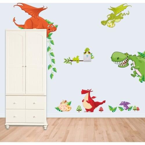 Jungle Wild dinosaur Lion Monkey Giraffe Cartoon Wall Stickers For Kids Room Animal Funny Children Vinyl Stickers