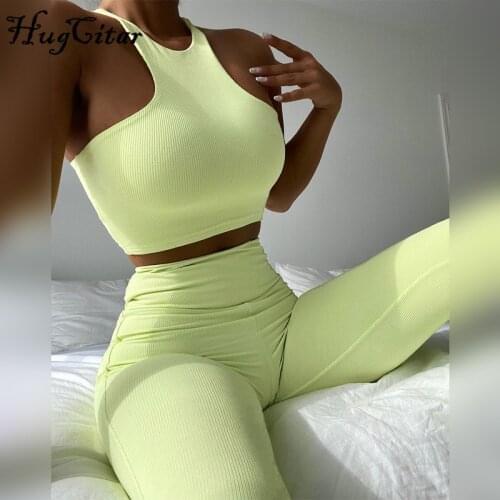 Hugcitar 2021 Sleeveless Backless Sexy Top Pants 2 Set Summer Women Fashion Streetwear Outfits Club Romper Y2K Robe Kpytomoa