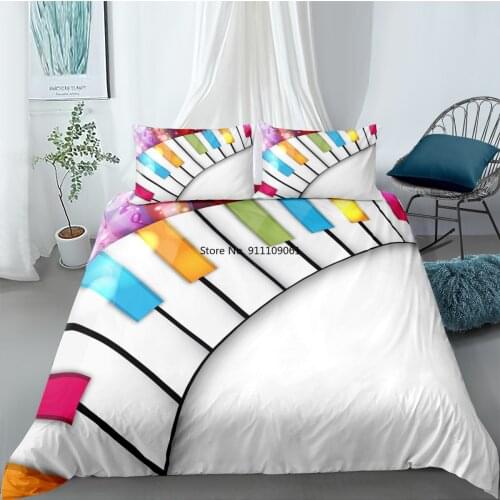 Piano Keys 3D Printing Bedding Set Music Note Black & White 2/3 Pcs Twin Full Queen King Duvet Cover Sets Microfiber Bed Clothes