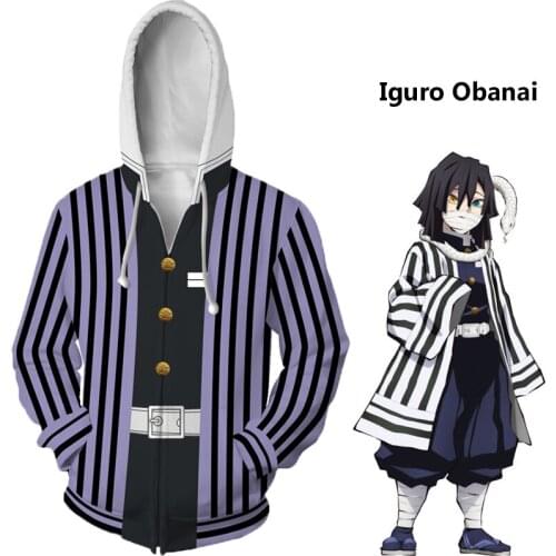 Japanese Anime Demon Slayer Iguro Obanai 3D Printed Clothing Hoodie Sweatshirt Adult Unisex Winter Hoodies Coat Long Sleeves Top