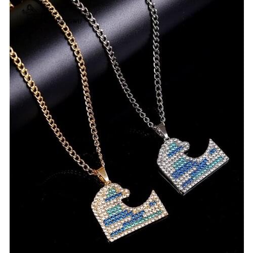 Colorful Full AAA Zirconia Ocean Waves Surfing Pendant Necklace For Mens Women Hip Hop Jewelry Gold Color Rose Gold With Chain