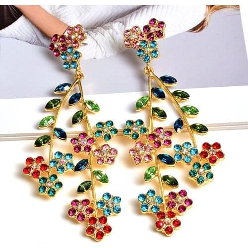 Statement Colorful Crystal Long Earrings High-grade Fashion Rhinestone Drop Earring New Jewelry Accessories For Women Wholesale