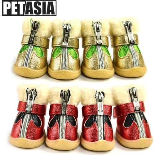 Pet Dog Shoes Winter Thickened Boots Warm Waterproof 4Pcs/Set For Small Puppy Dogs adjustable Anti-Slip Pet Shoes XL PETASIA