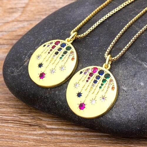 New Classic Star Moon Copper Zircon Pendant Gold Chain Necklaces Fine Party Wedding New Year Jewelry For Women Girls Best Gifts