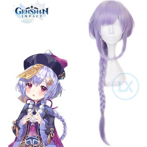 Game Genshin Impact Qiqi Cosplay Wigs Light Purple Long Braided Wig Heat Resistant Synthetic Hair Halloween Party