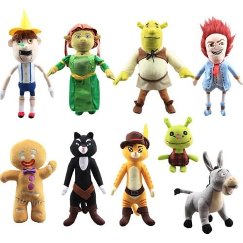 30-38cm Anime Cartoon Shrek Princess Fiona Gingerbread Man Donkey Plush Toys Peluche Cartoon Dolls Kids Gift 30cm-38cm