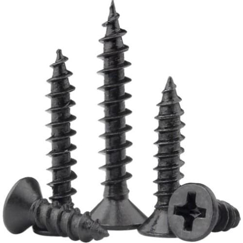 100pcs/Lot Flat Head Phillips Black Electronic Wood M3 M4 Self-tapping Screws