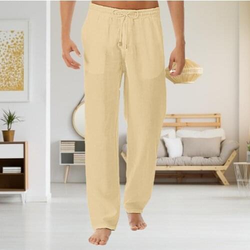 Yoga Pants Drawstring Mid Rise Men Solid Color Wide Leg Trousers Slacks for Sports