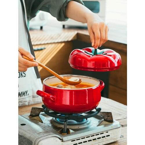 Thickened Enamel Tomato Pot Japanese-style Household Kitchen Cooker Binaural Small Soup Pot Gas Cooker Universal Cooker