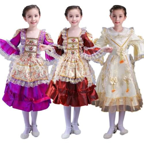 Vintage European Spainish Russian Royal Court Queen Princess Dress for Girls Children Medieval Costumes Luxury Performance