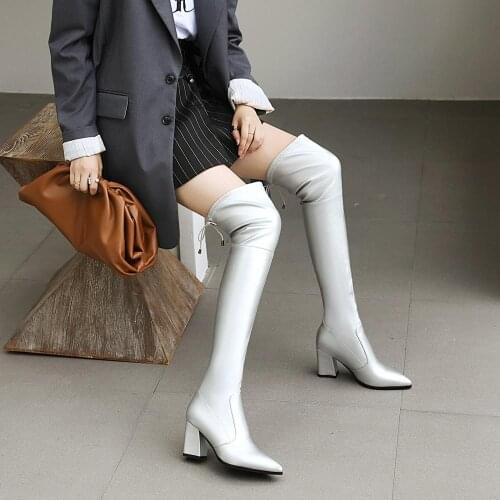 Thick High Heel Long Boots over the Knee High Boots Womens Winter Boots Round Spring Autumn Shoes Woman Black brown