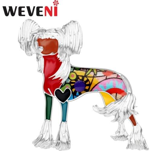 WEVENI Enamel Alloy Chinese Crested Dog Brooch Novelty Animal Clothese Jewelry Pin For Women Girls Pet Lovers Gift Accessories
